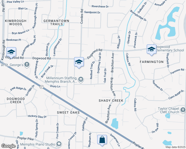 map of restaurants, bars, coffee shops, grocery stores, and more near 2456 Redbud Trail Drive in Germantown