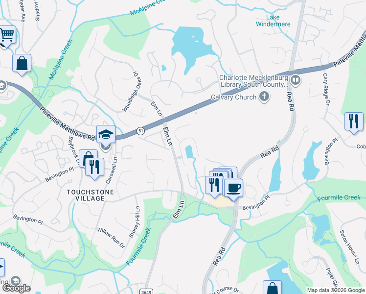 map of restaurants, bars, coffee shops, grocery stores, and more near 9207 Sandpiper Drive in Charlotte