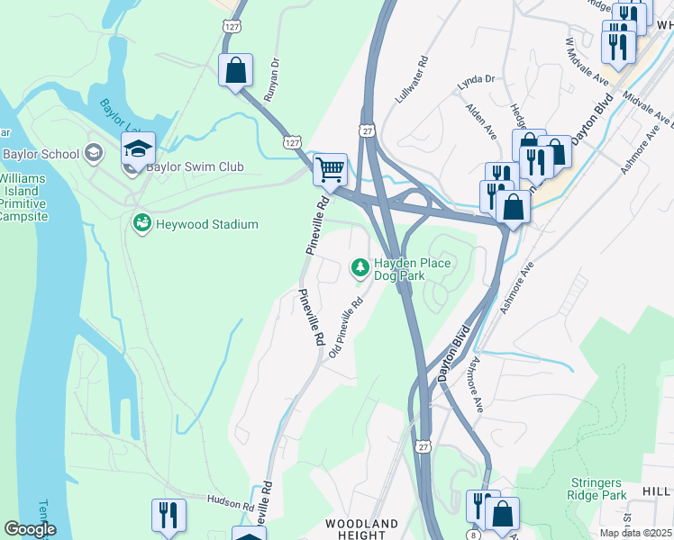 map of restaurants, bars, coffee shops, grocery stores, and more near 298 Acorn Oaks Circle in Chattanooga