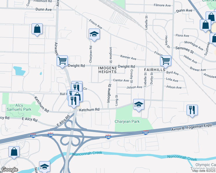 map of restaurants, bars, coffee shops, grocery stores, and more near 2323 Imogene Street in Memphis