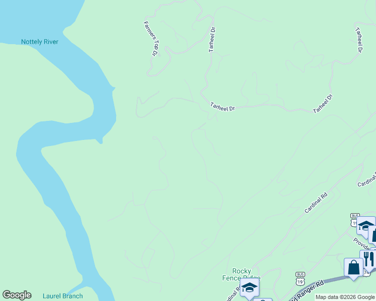 map of restaurants, bars, coffee shops, grocery stores, and more near 477 West Ridge Drive in Murphy