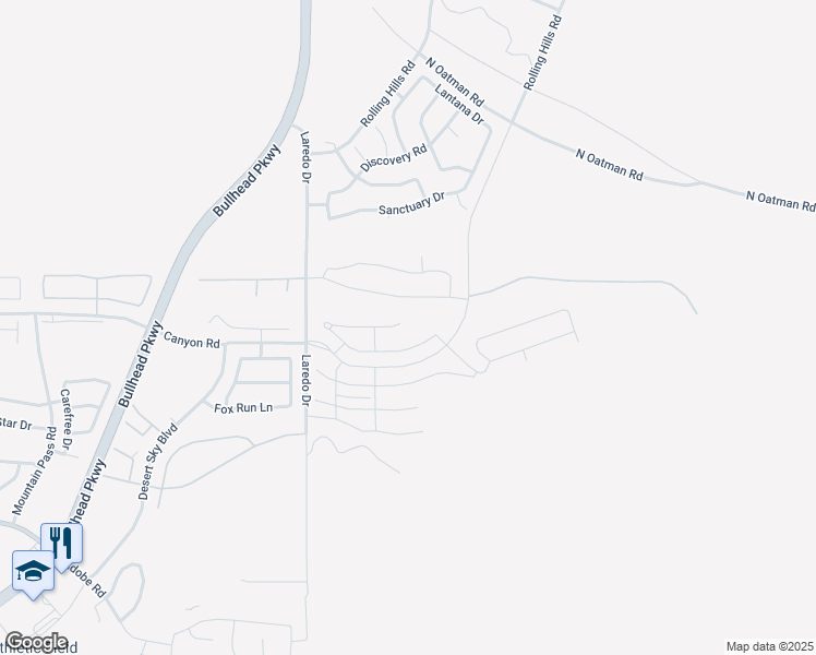 map of restaurants, bars, coffee shops, grocery stores, and more near 2668 Woods Canyon Road in Bullhead City