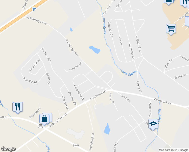 map of restaurants, bars, coffee shops, grocery stores, and more near 1513 West Rutledge Avenue in Gaffney