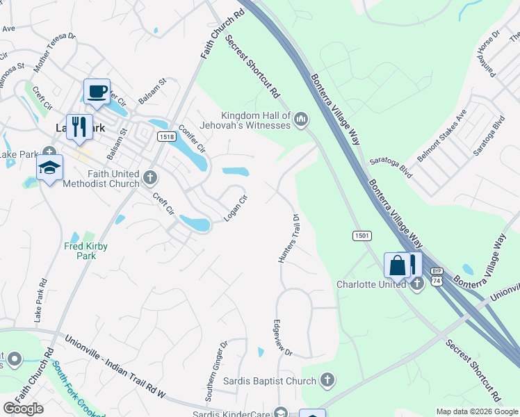 map of restaurants, bars, coffee shops, grocery stores, and more near 2010 Southwind Trail Drive in Indian Trail