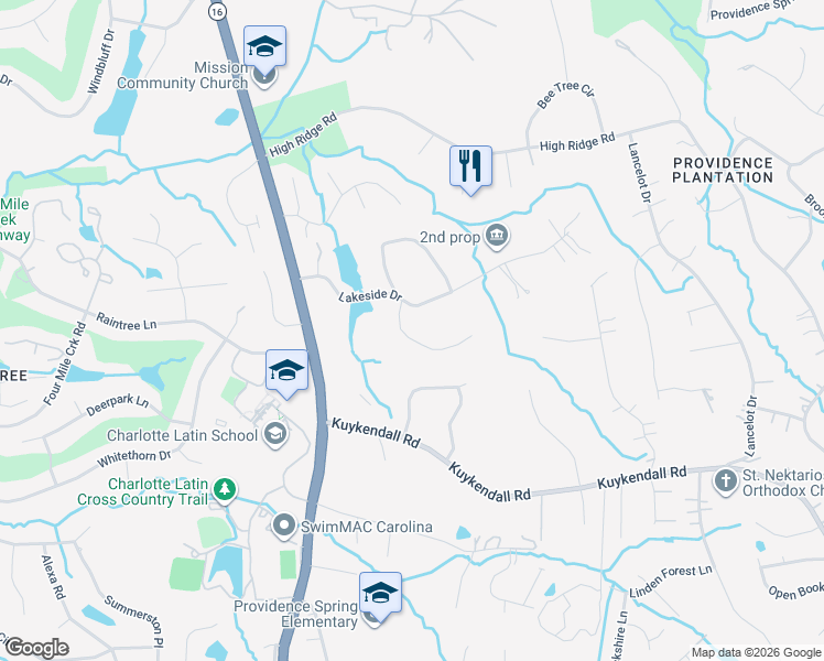 map of restaurants, bars, coffee shops, grocery stores, and more near 9313 Valley Road in Charlotte