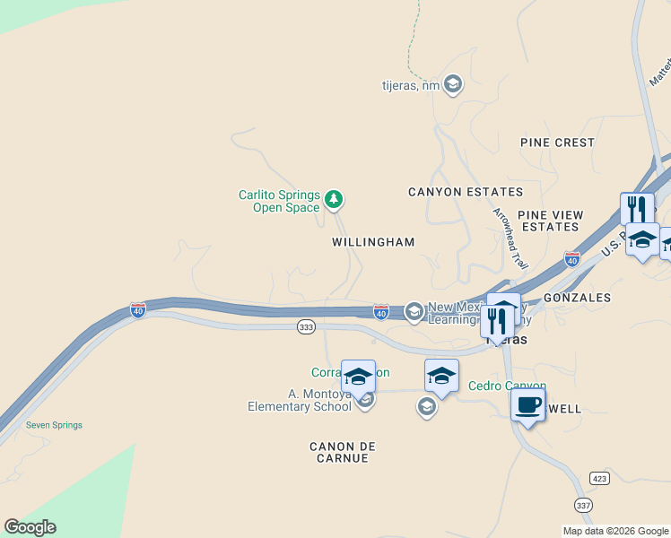map of restaurants, bars, coffee shops, grocery stores, and more near 5 McMaster in Tijeras