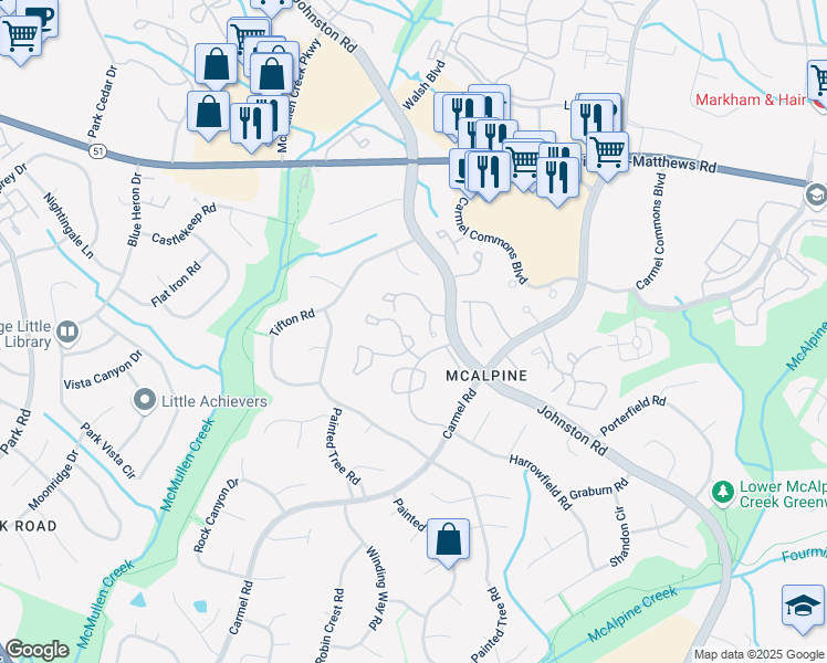 map of restaurants, bars, coffee shops, grocery stores, and more near 11067 Running Ridge Road in Charlotte