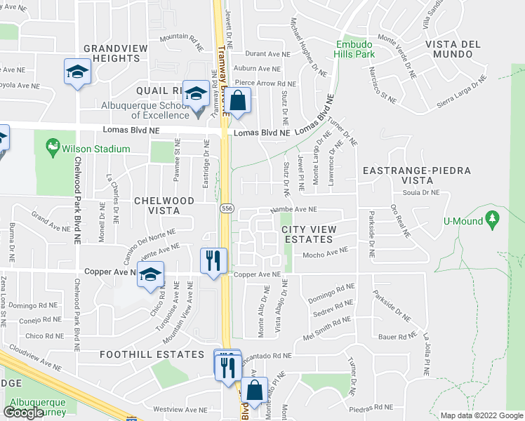 map of restaurants, bars, coffee shops, grocery stores, and more near 13908 Jason Place Northeast in Albuquerque