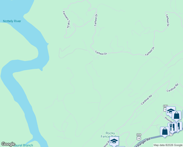 map of restaurants, bars, coffee shops, grocery stores, and more near 420 W Ridge Dr in Murphy