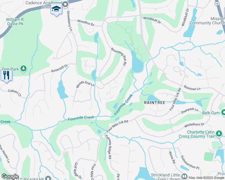 map of restaurants, bars, coffee shops, grocery stores, and more near 4039 Ivystone Court in Charlotte