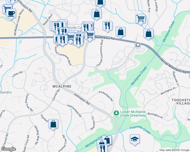 map of restaurants, bars, coffee shops, grocery stores, and more near in Charlotte