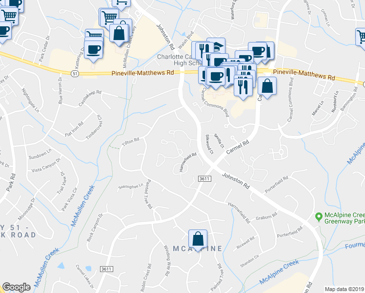 map of restaurants, bars, coffee shops, grocery stores, and more near 11071 Running Ridge Road in Charlotte