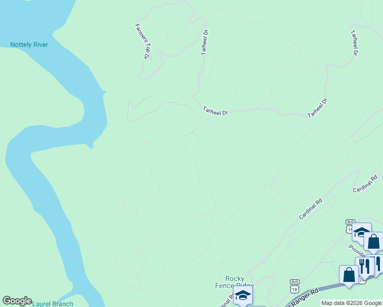 map of restaurants, bars, coffee shops, grocery stores, and more near 420 West Ridge Drive in Murphy