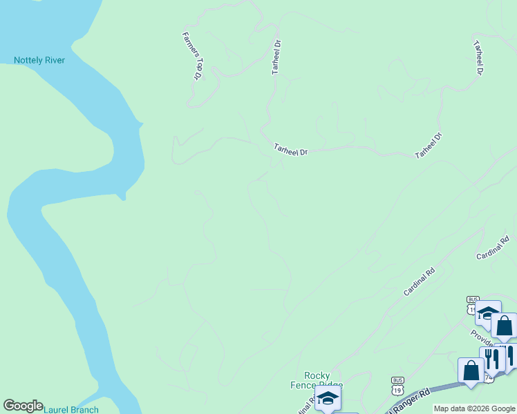 map of restaurants, bars, coffee shops, grocery stores, and more near 420 West Ridge Drive in Murphy