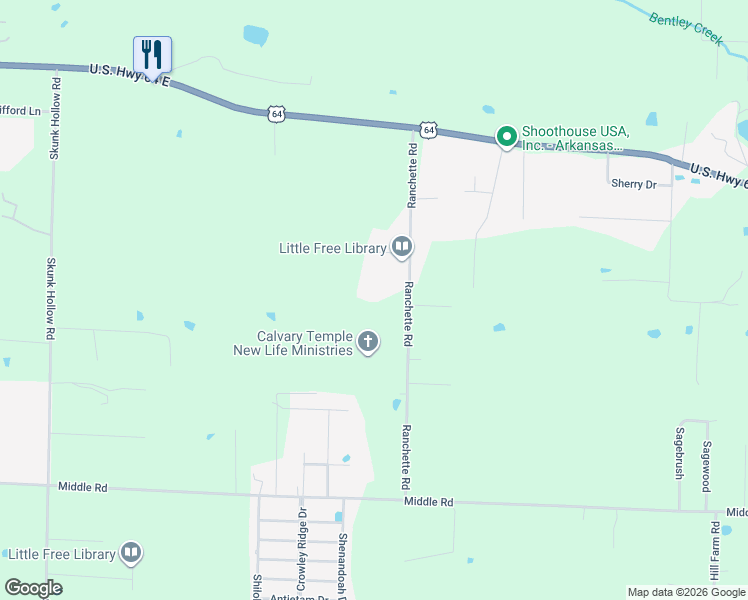 map of restaurants, bars, coffee shops, grocery stores, and more near 42 Ranchette Road in Conway