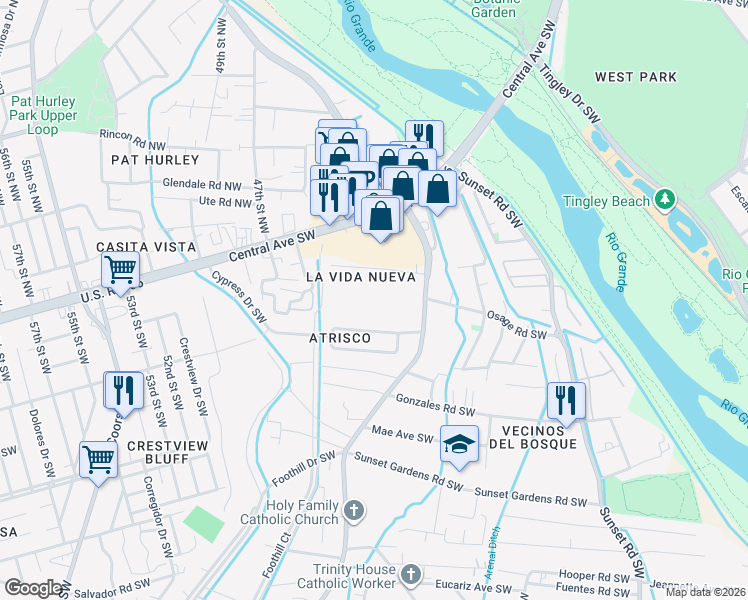 map of restaurants, bars, coffee shops, grocery stores, and more near 211 Atrisco Drive Southwest in Albuquerque