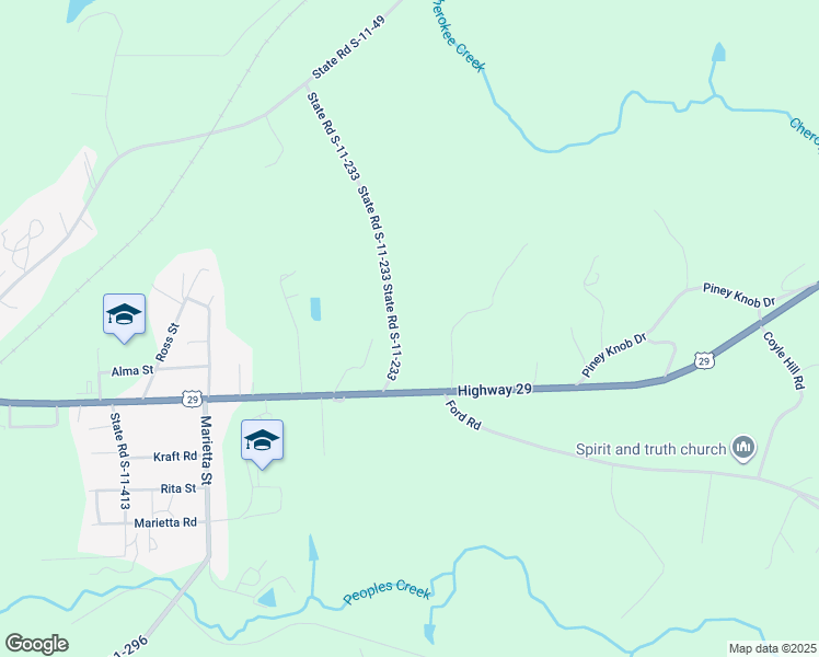 map of restaurants, bars, coffee shops, grocery stores, and more near 3525 Cherokee Avenue in Gaffney