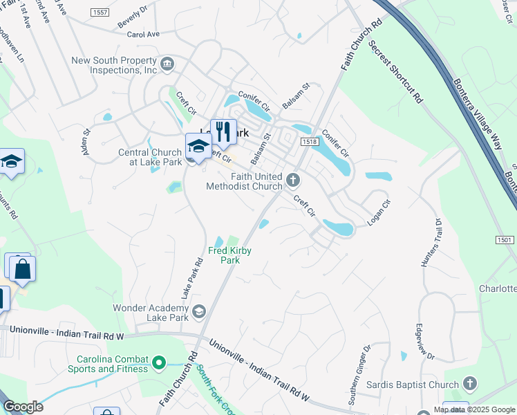 map of restaurants, bars, coffee shops, grocery stores, and more near 3402 Mayhurst Drive in Indian Trail