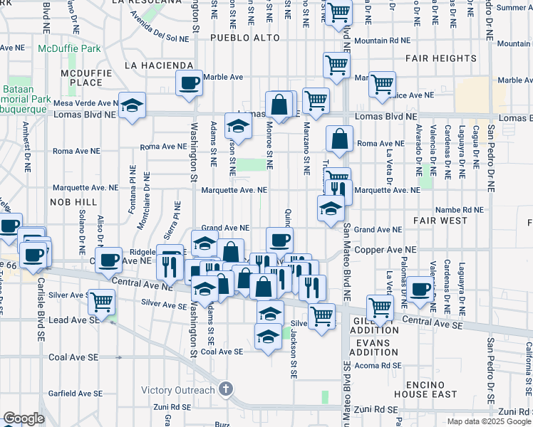map of restaurants, bars, coffee shops, grocery stores, and more near 4807 Grand Avenue Northeast in Albuquerque
