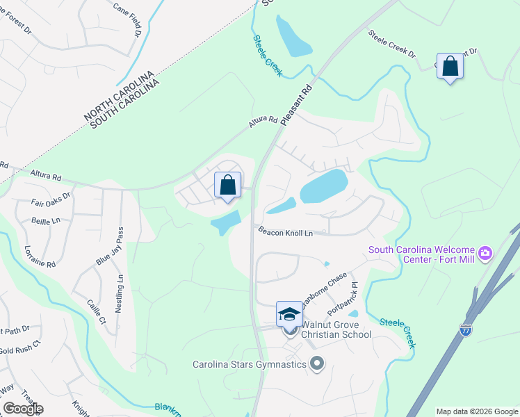 map of restaurants, bars, coffee shops, grocery stores, and more near 107 Lake Pointe Drive in Fort Mill