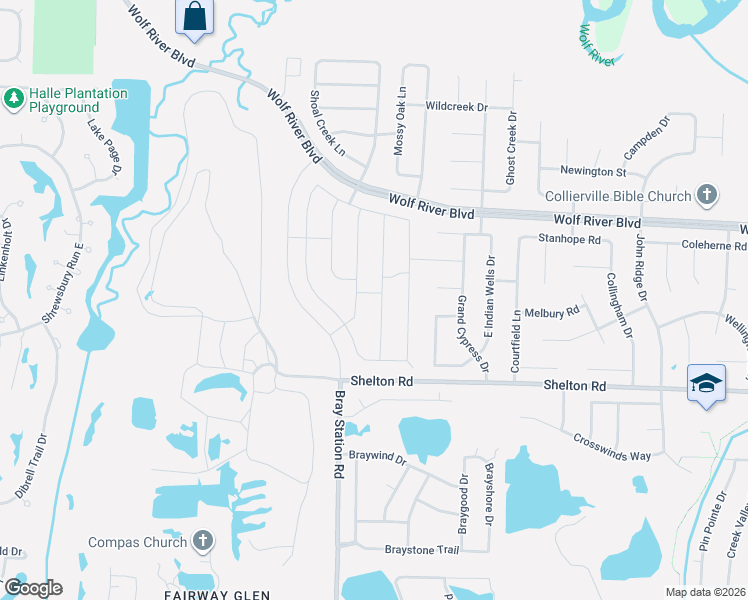 map of restaurants, bars, coffee shops, grocery stores, and more near 1557 Painted Horse Pass in Collierville