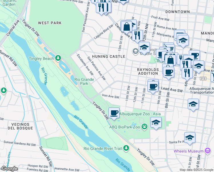 map of restaurants, bars, coffee shops, grocery stores, and more near 4 Broadcast Plaza Southwest in Albuquerque