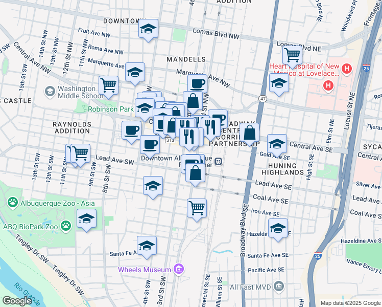 map of restaurants, bars, coffee shops, grocery stores, and more near 300 Titanium Street in Albuquerque