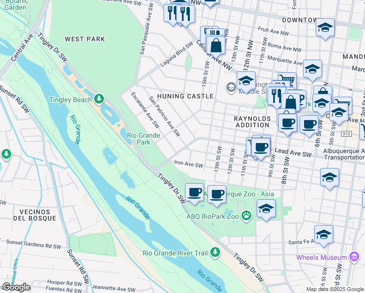 map of restaurants, bars, coffee shops, grocery stores, and more near 4 Broadcast Plaza Southwest in Albuquerque