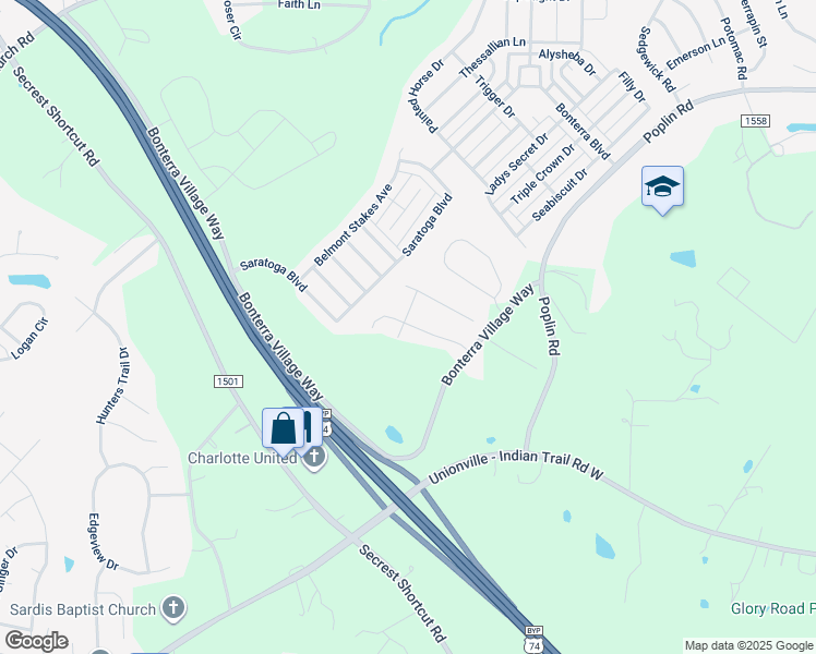 map of restaurants, bars, coffee shops, grocery stores, and more near 6008 State Road 1508 in Indian Trail