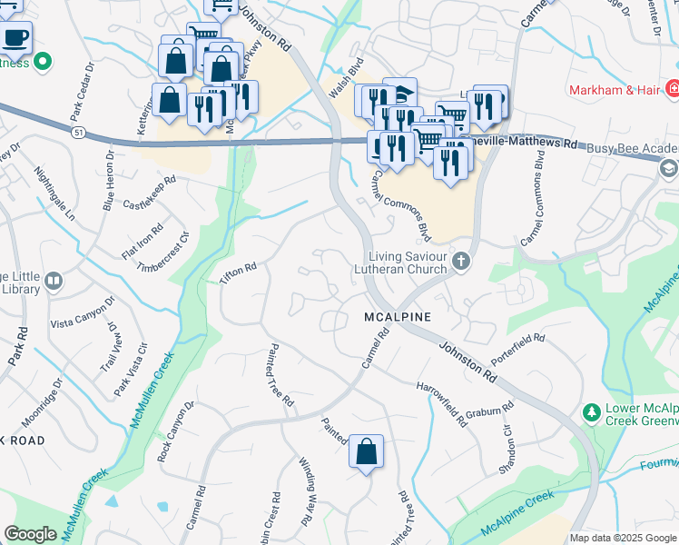 map of restaurants, bars, coffee shops, grocery stores, and more near 11071 Running Ridge Road in Charlotte