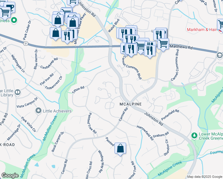 map of restaurants, bars, coffee shops, grocery stores, and more near 11071 Running Ridge Road in Charlotte