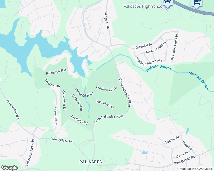 map of restaurants, bars, coffee shops, grocery stores, and more near 14911 Creeks Edge Drive in Charlotte