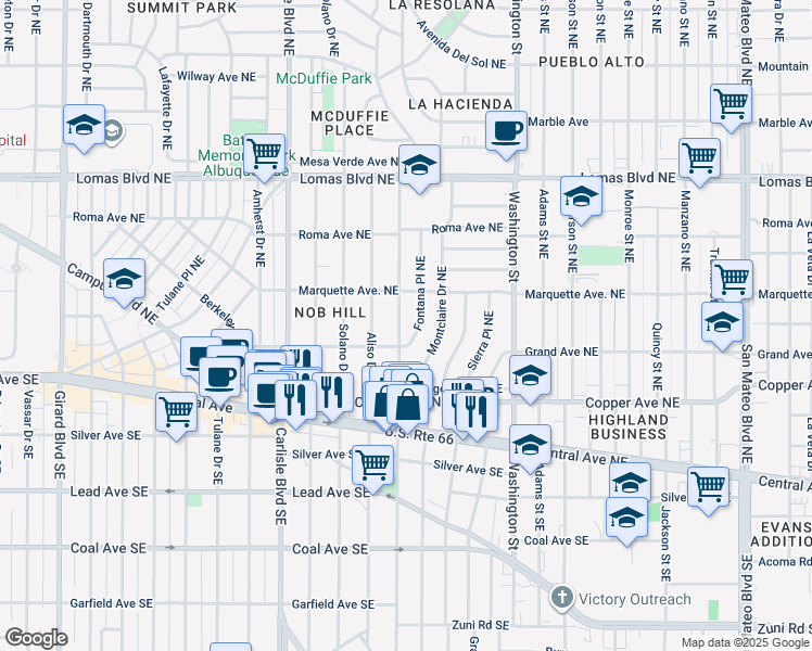 map of restaurants, bars, coffee shops, grocery stores, and more near 310 Morningside Drive Northeast in Albuquerque