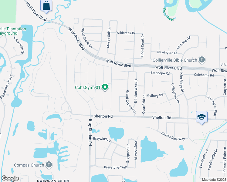 map of restaurants, bars, coffee shops, grocery stores, and more near 1537 Barton Creek Drive in Collierville