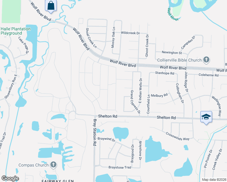 map of restaurants, bars, coffee shops, grocery stores, and more near 1557 Painted Horse Pass in Collierville
