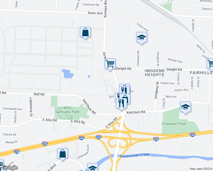 map of restaurants, bars, coffee shops, grocery stores, and more near 2252 Candlewyck Circle in Memphis