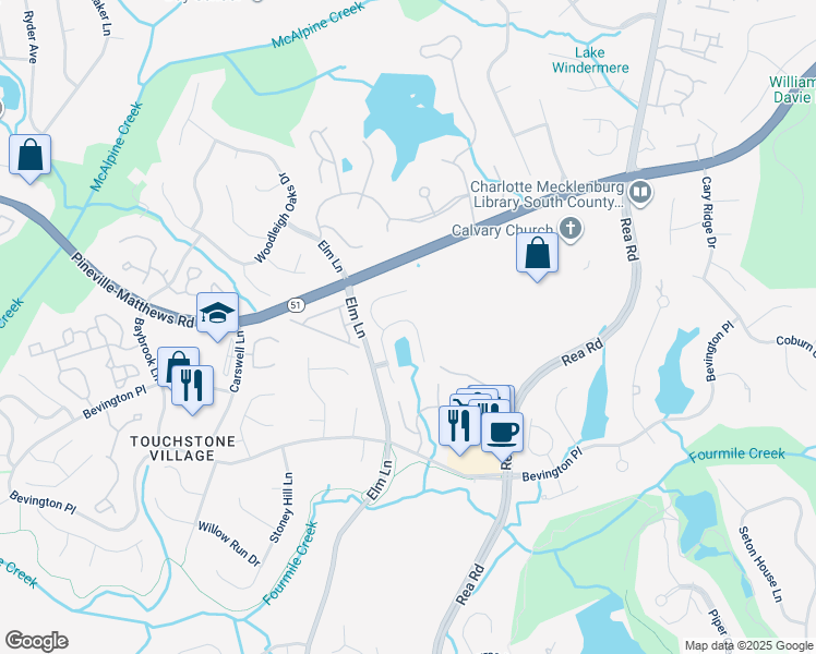 map of restaurants, bars, coffee shops, grocery stores, and more near 9105 Sandpiper Drive in Charlotte