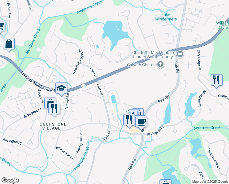 map of restaurants, bars, coffee shops, grocery stores, and more near 9105 Sandpiper Drive in Charlotte