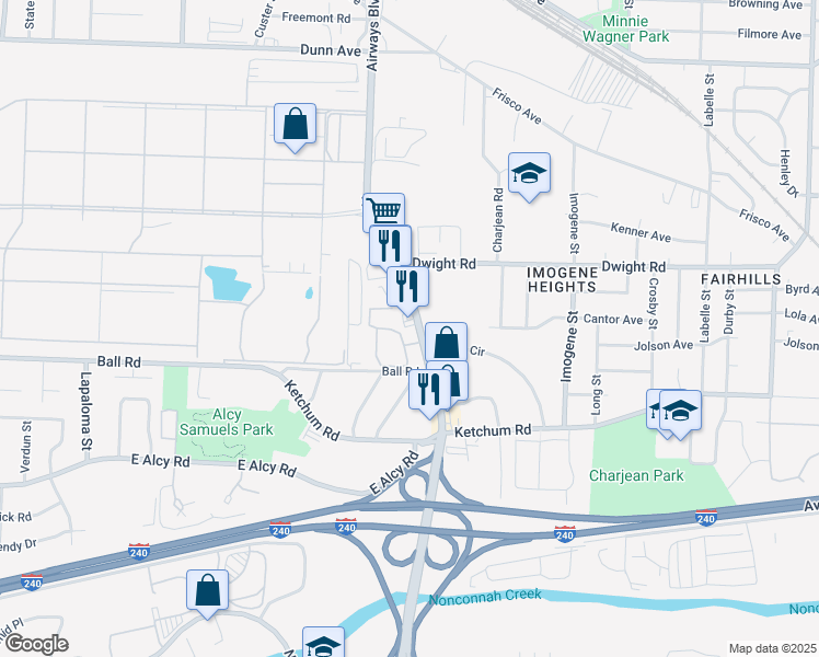 map of restaurants, bars, coffee shops, grocery stores, and more near 2295 Airways Boulevard in Memphis