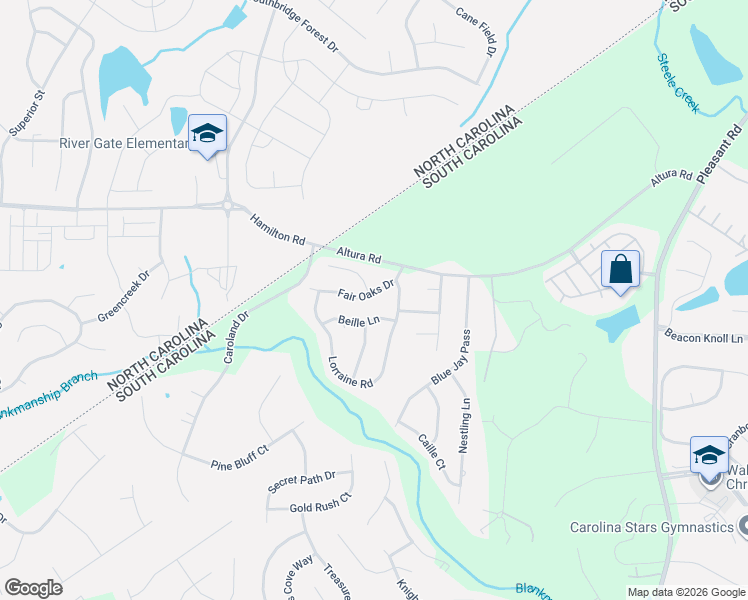 map of restaurants, bars, coffee shops, grocery stores, and more near 711 Beille Lane in Fort Mill