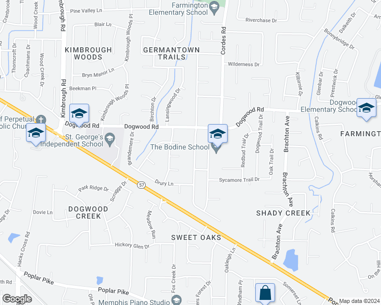 map of restaurants, bars, coffee shops, grocery stores, and more near 2429 Windy Oaks Drive in Germantown
