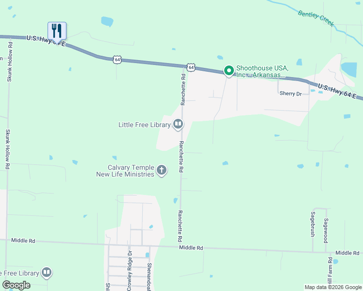 map of restaurants, bars, coffee shops, grocery stores, and more near 42 Ranchette Road in Conway