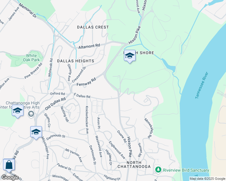 map of restaurants, bars, coffee shops, grocery stores, and more near 1909 Hixson Pike in Chattanooga