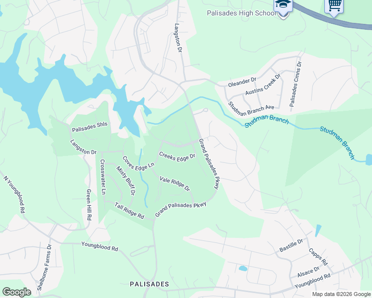 map of restaurants, bars, coffee shops, grocery stores, and more near 15106 High Bluff Court in Charlotte