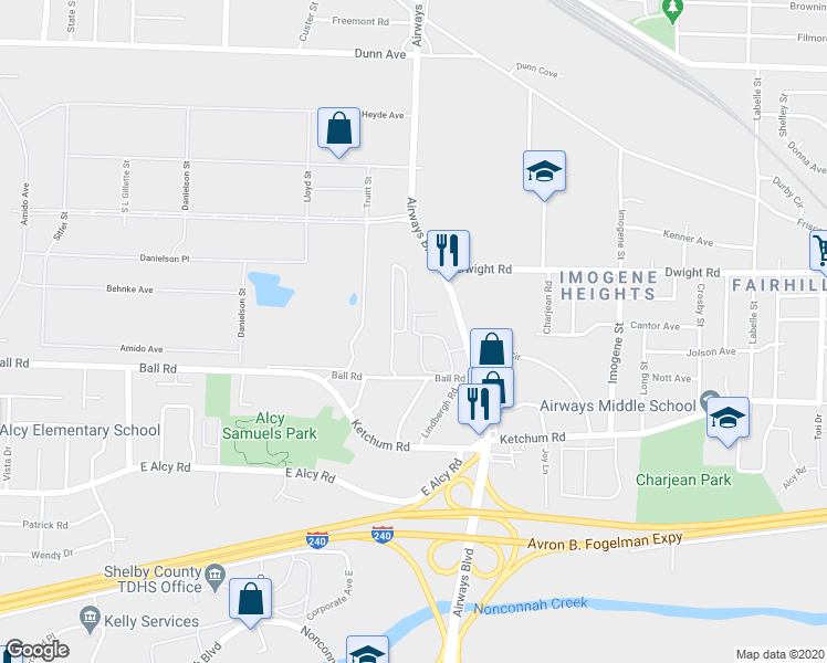 map of restaurants, bars, coffee shops, grocery stores, and more near 2261 Candlewyck Circle in Memphis