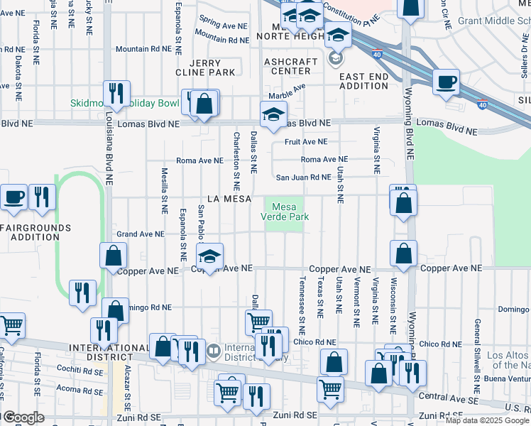 map of restaurants, bars, coffee shops, grocery stores, and more near in Albuquerque