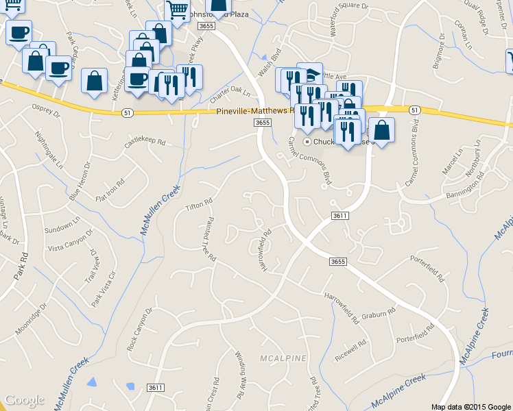 map of restaurants, bars, coffee shops, grocery stores, and more near in Charlotte