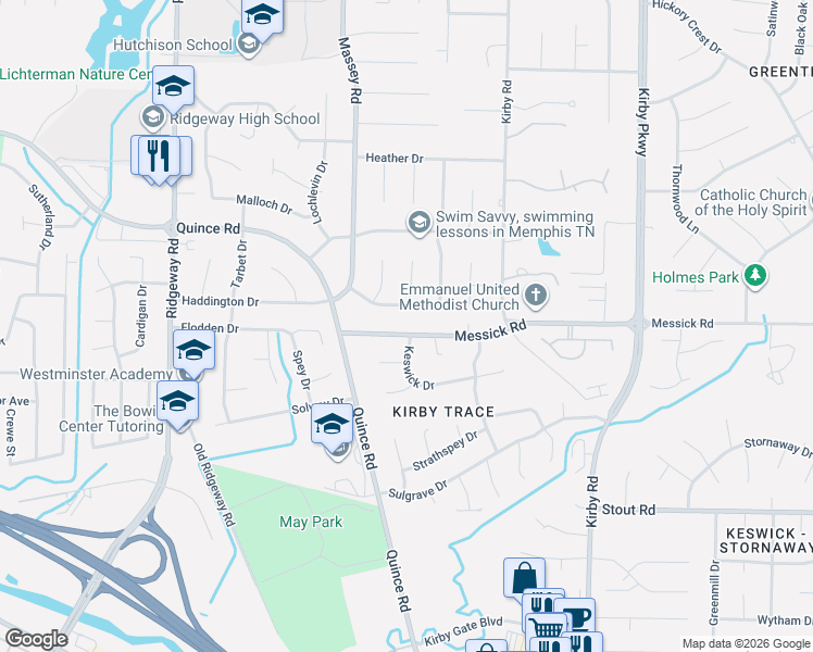 map of restaurants, bars, coffee shops, grocery stores, and more near 2389 Brook Hollow Cove in Memphis
