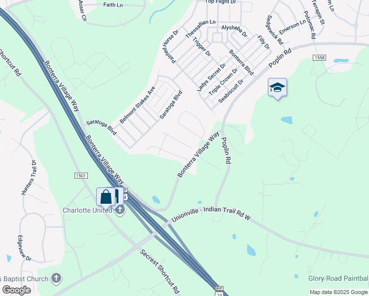 map of restaurants, bars, coffee shops, grocery stores, and more near 5922 State Road 1508 in Indian Trail