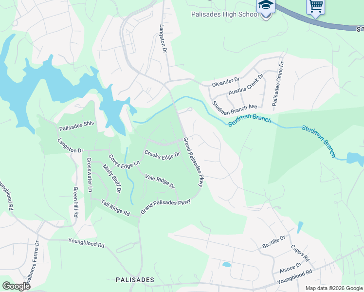 map of restaurants, bars, coffee shops, grocery stores, and more near 15106 High Bluff Court in Charlotte
